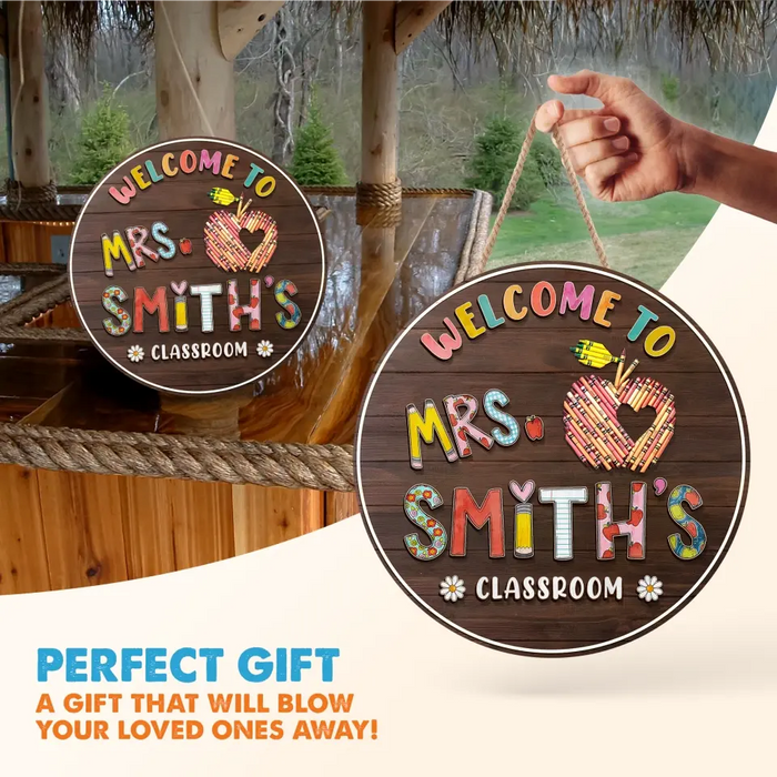 Personalized Teacher Wooden Sign - Teacher Gifts Idea - Classroom Door Hanger - Welcome To Classroom