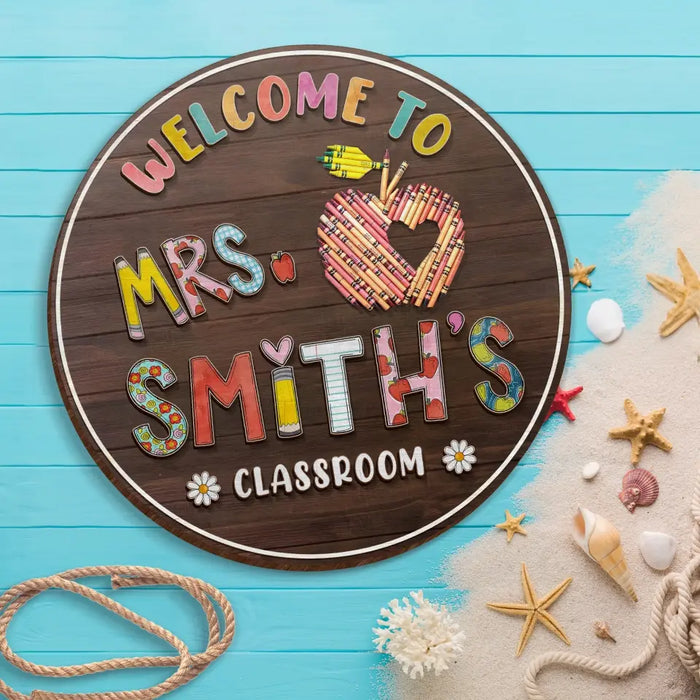 Personalized Teacher Wooden Sign - Teacher Gifts Idea - Classroom Door Hanger - Welcome To Classroom
