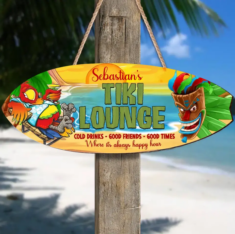 Personalized Tiki Lounge Wooden Sign - Summer Gift Idea - Best for Bars, Backyard, Pools, Patio,Restaurants - Cold Drinks Good Foods Good Times
