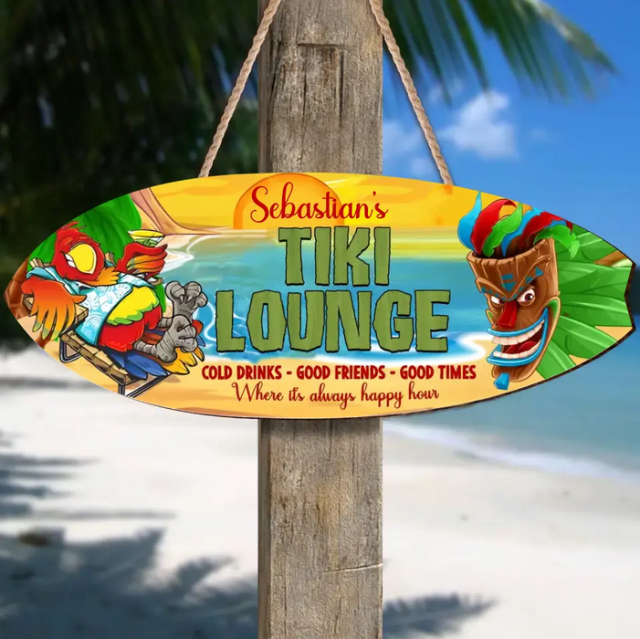 Custom Personalized Tiki Lounge Wooden Sign - Summer Gift Idea - Best for Bars, Backyard, Pools, Patio,Restaurants - Cold Drinks Good Foods Good Times