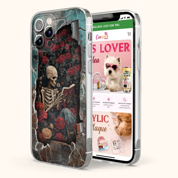 Custom Personalized Bookish Skeleton Phone Case - Reading Book Lover Gift Idea - Case For iPhone/ Samsung