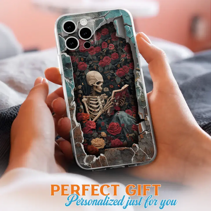 Custom Personalized Bookish Skeleton Phone Case - Reading Book Lover Gift Idea - Case For iPhone/ Samsung