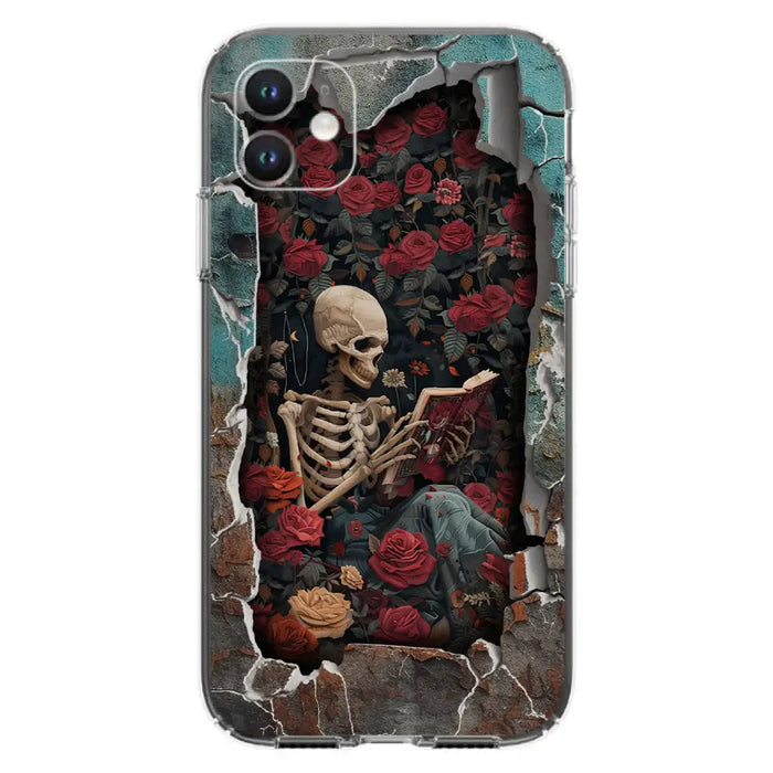 Custom Personalized Bookish Skeleton Phone Case - Reading Book Lover Gift Idea - Case For iPhone/ Samsung