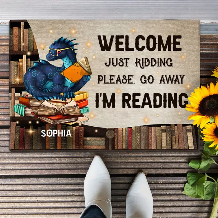 Custom Personalized Reading Book Doormat - Funny Gift Idea For Book Lovers - Welcome Just Kidding Please Go Away I'm Reading