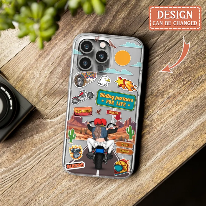 Custom Personalized Motorcycle Couple Phone Case - Gift Idea For Couple/ Husband & Wife/ Bikers - Transparent Phone Case For iPhone/Samsung