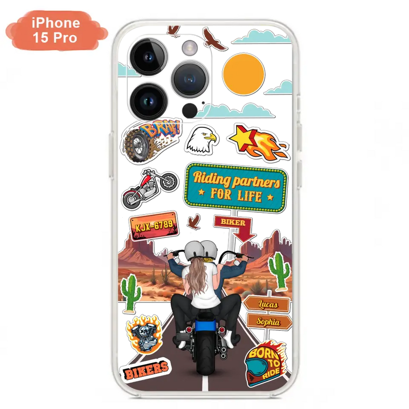 Custom Personalized Motorcycle Couple Phone Case - Gift Idea For Couple/ Husband & Wife/ Bikers - Transparent Phone Case For iPhone/Samsung