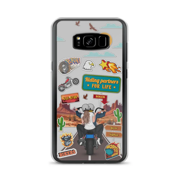 Custom Personalized Motorcycle Couple Phone Case - Gift Idea For Couple/ Husband & Wife/ Bikers - Transparent Phone Case For iPhone/Samsung