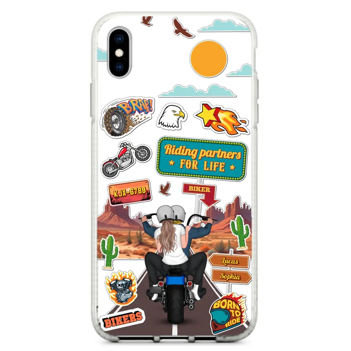 Custom Personalized Motorcycle Couple Phone Case - Gift Idea For Couple/ Husband & Wife/ Bikers - Transparent Phone Case For iPhone/Samsung