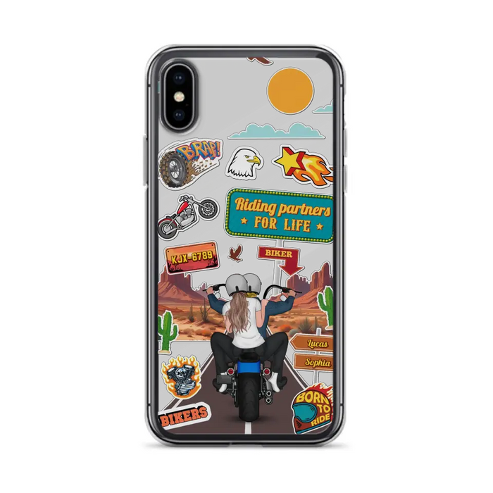 Custom Personalized Motorcycle Couple Phone Case - Gift Idea For Couple/ Husband & Wife/ Bikers - Transparent Phone Case For iPhone/Samsung