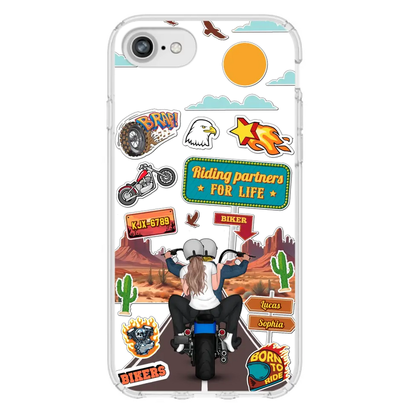 Custom Personalized Motorcycle Couple Phone Case - Gift Idea For Couple/ Husband & Wife/ Bikers - Transparent Phone Case For iPhone/Samsung