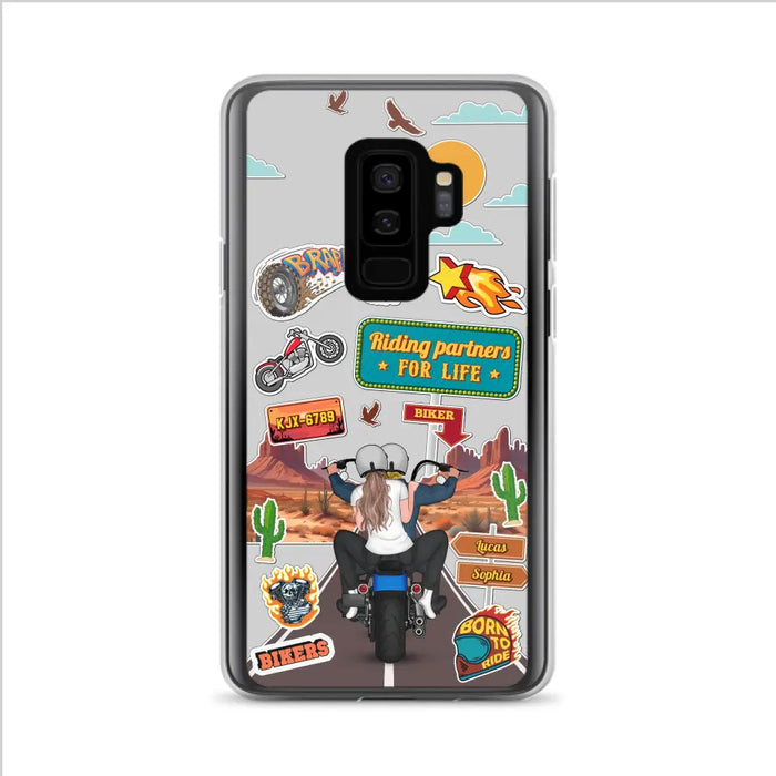 Custom Personalized Motorcycle Couple Phone Case - Gift Idea For Couple/ Husband & Wife/ Bikers - Transparent Phone Case For iPhone/Samsung