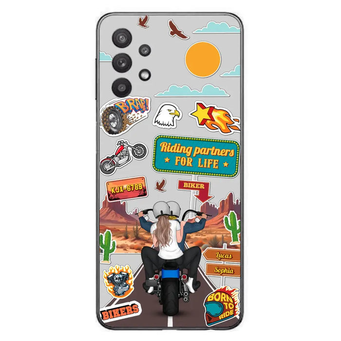 Custom Personalized Motorcycle Couple Phone Case - Gift Idea For Couple/ Husband & Wife/ Bikers - Transparent Phone Case For iPhone/Samsung