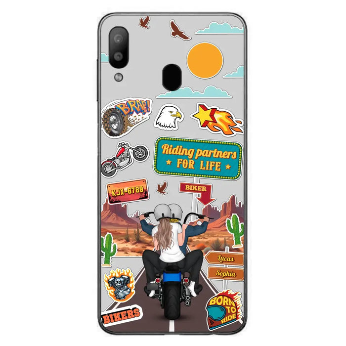 Custom Personalized Motorcycle Couple Phone Case - Gift Idea For Couple/ Husband & Wife/ Bikers - Transparent Phone Case For iPhone/Samsung