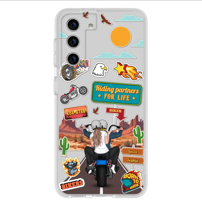 Custom Personalized Motorcycle Couple Phone Case - Gift Idea For Couple/ Husband & Wife/ Bikers - Transparent Phone Case For iPhone/Samsung