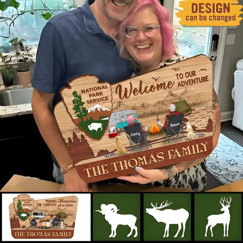 Personalized Camping Wooden Sign - Couple/Parents With Up to 3 Kids And 3 Pets - Gift Idea For Family/Camping/Dog/Cat Lover - Making Memories One Campsite At A Time