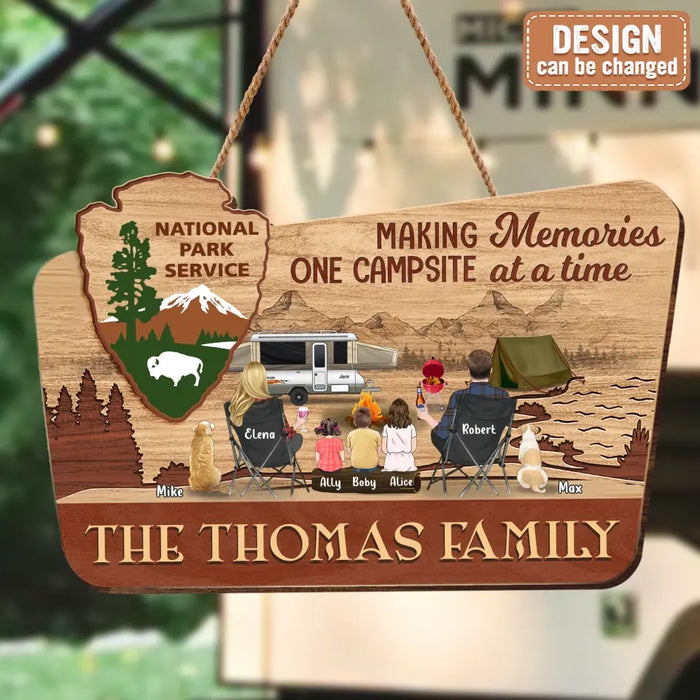 Custom Personalized Camping Wooden Sign - Couple/ Parents With Upto 3 Kids And 3 Pets - Gift Idea For Family/ Camping/ Dog/ Cat Lover - Making Memories One Campsite At A Time