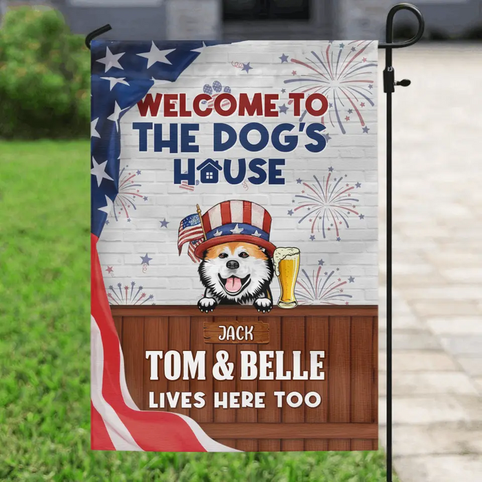 Custom Personalized Dog/Cat Flag Sign - Upto 3 Pets - Independence Day Gift Idea for Dog/ Cat Lovers - Welcome To The Dogs' House