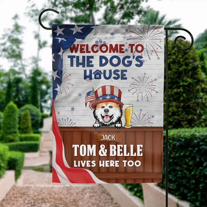 Custom Personalized Dog/Cat Flag Sign - Upto 3 Pets - Independence Day Gift Idea for Dog/ Cat Lovers - Welcome To The Dogs' House