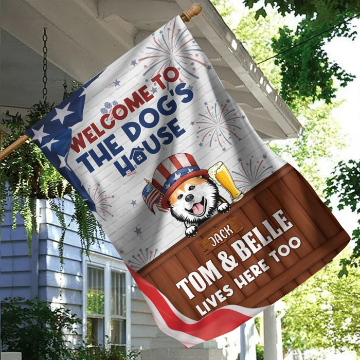 Custom Personalized Dog/Cat Flag Sign - Upto 3 Pets - Independence Day Gift Idea for Dog/ Cat Lovers - Welcome To The Dogs' House