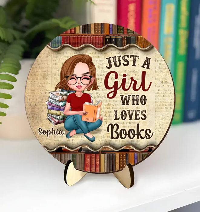 Custom Personalized Bookshelf Decor 2 Layered Wooden Sign - Gift Idea for Books Lover - Just A Girl Who Loves Books