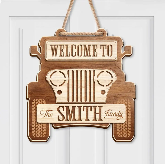 Custom Personalized Off-road Car 2 Layered Wooden Art - Door Sign Gift Idea For Family - Welcome To The Smith Family