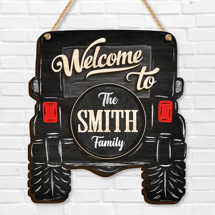 Custom Personalized Off-road Car 2 Layered Wooden Art - Door Sign Gift Idea For Family/ Off-road Car Lover - Welcome To The Smith Family