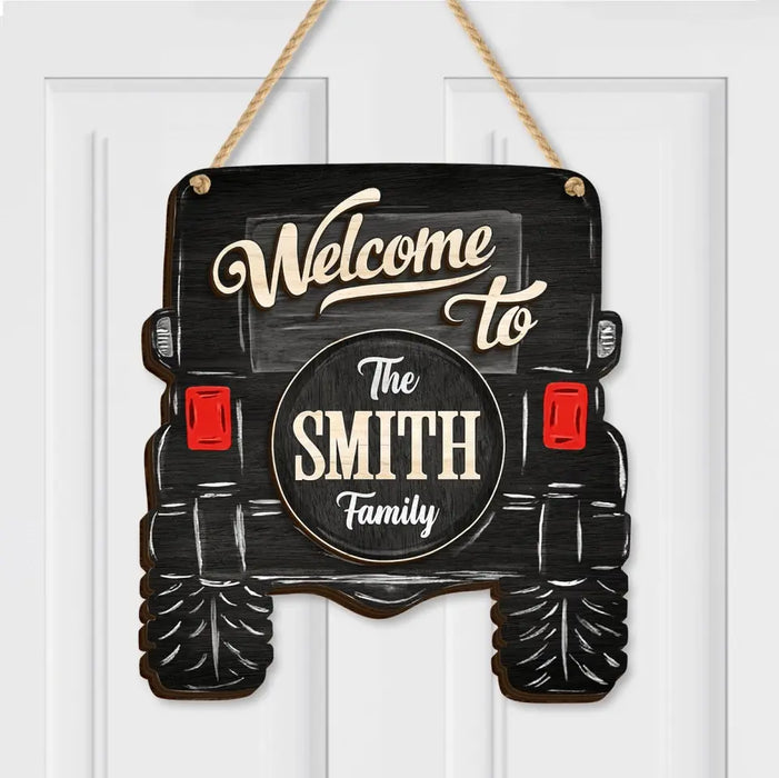 Custom Personalized Off-road Car 2 Layered Wooden Art - Door Sign Gift Idea For Family/ Off-road Car Lover - Welcome To The Smith Family