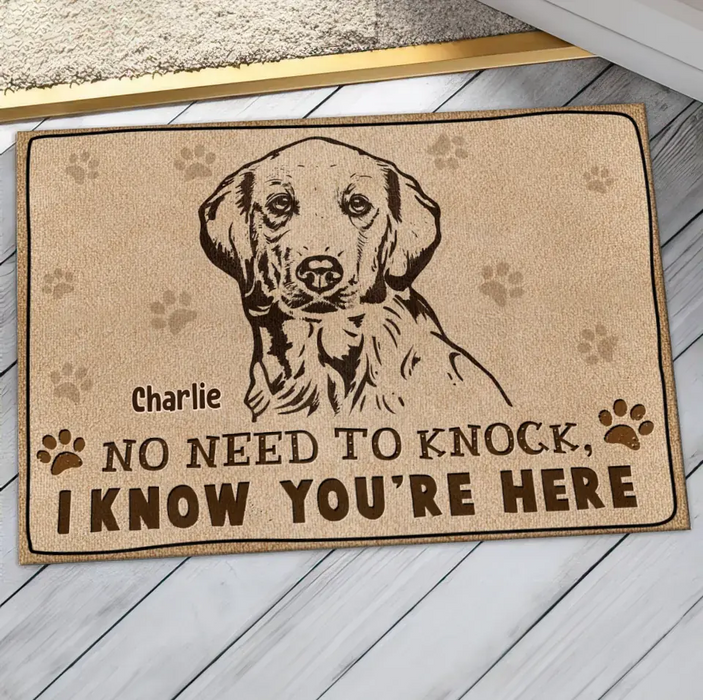 Custom Personalized Welcome Doormat - Upload Pet's Photos - Gift Idea For Dog Lover - No Need To Knock I Know You're Here