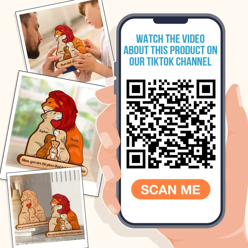 Personalized Lion Family Wooden Puzzle - Parents with up to 3 Children - Gift Idea For Mother's Day/Father's Day