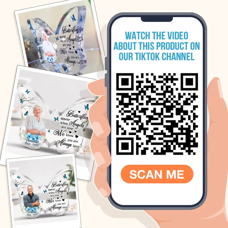 Personalized Butterfly Acrylic Plaque - Memorial Gift Idea - Upload Photo - Butterflies Appear When Angels Are Near We Know You Are Always Here