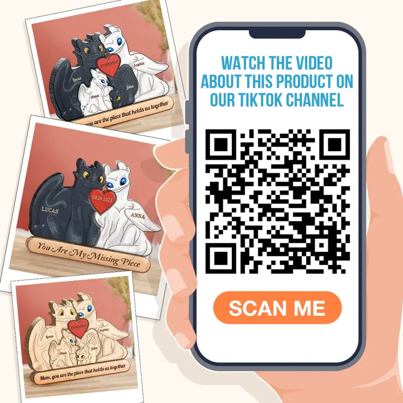 Personalized Dragon Family Wooden Puzzle - Parents with up to 3 Children - Gift Idea For Mother's Day/Father's Day