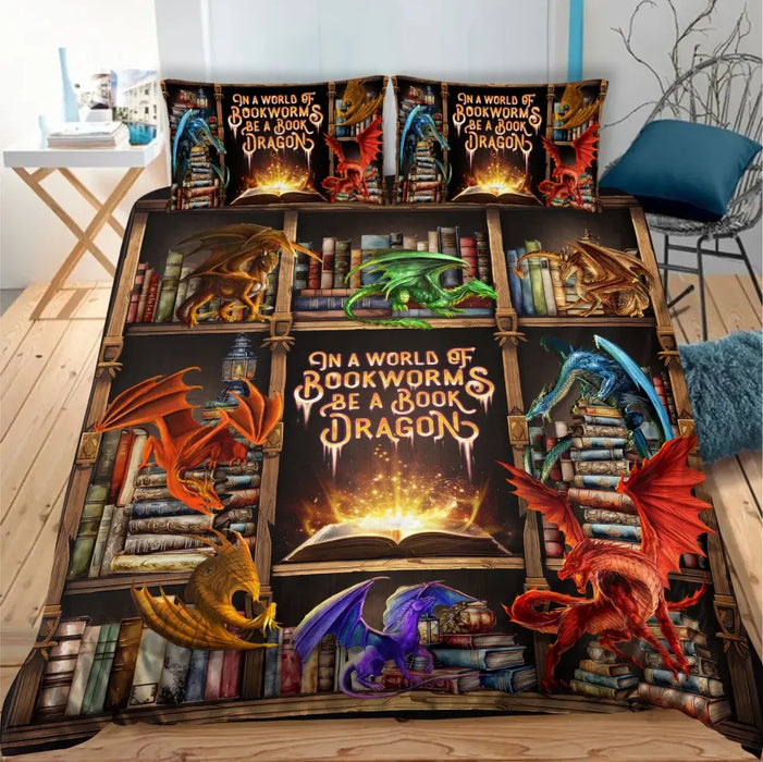 Custom Personalized Reading Book Quilt Bed Sets - Gift Idea For Books Lover - In A World Of Bookworms Be A Book Dragon