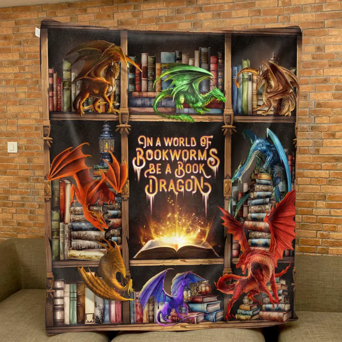 Custom Personalized Reading Girl Quilt/Fleece Throw Blanket - Gift Idea For Book Lover - In A World Of Bookworms Be A Book Dragon