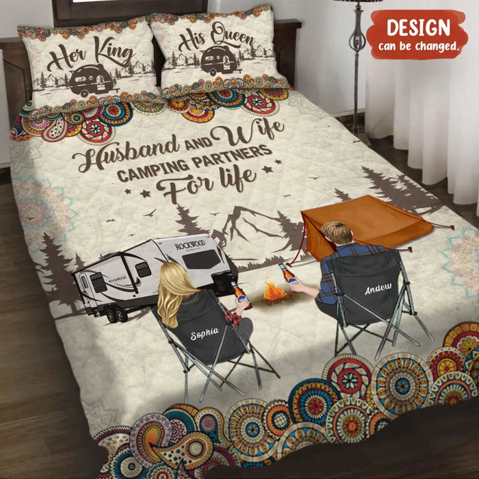 Camping Personalized Floral Retro Camping Quilt Bed Sets - Gift Idea For Couple, Camping Lovers, Family - Up to 4 Kids, 4 Pets - Making Memories One Campsite At A Time