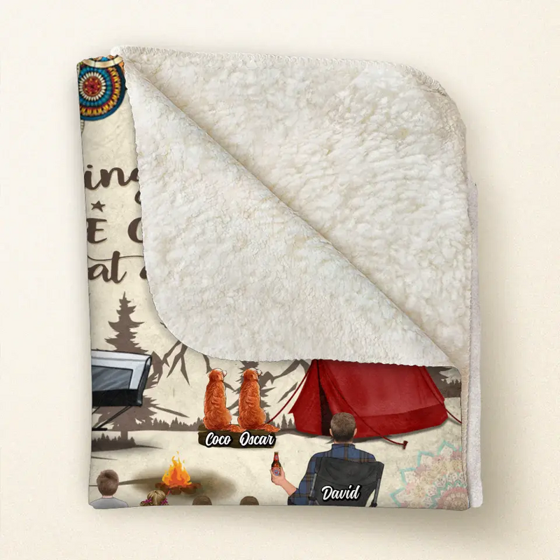 Personalized Floral Retro Vintage Camping Quilt/Fleece Throw Blanket - Gift Idea For Family/Camping Lover - Parents/Single Parent With Up to 4 Kids, 4 Pets - Making Memories One Campsite At A Time