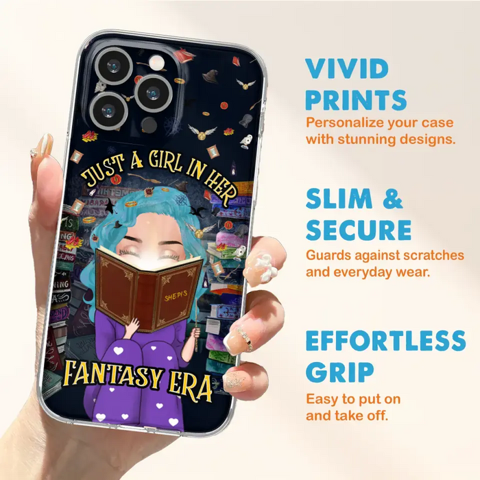 Custom Personalized Reading Book Phone Case - Gift Idea For Book Lovers - Just A Girl In Her Fantasy Era - Case For iPhone/ Samsung