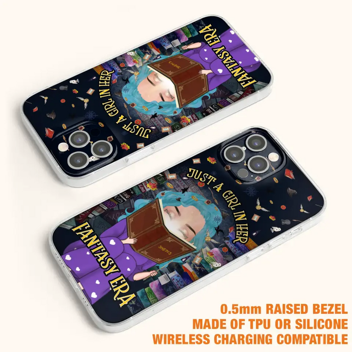 Custom Personalized Reading Book Phone Case - Gift Idea For Book Lovers - Just A Girl In Her Fantasy Era - Case For iPhone/ Samsung