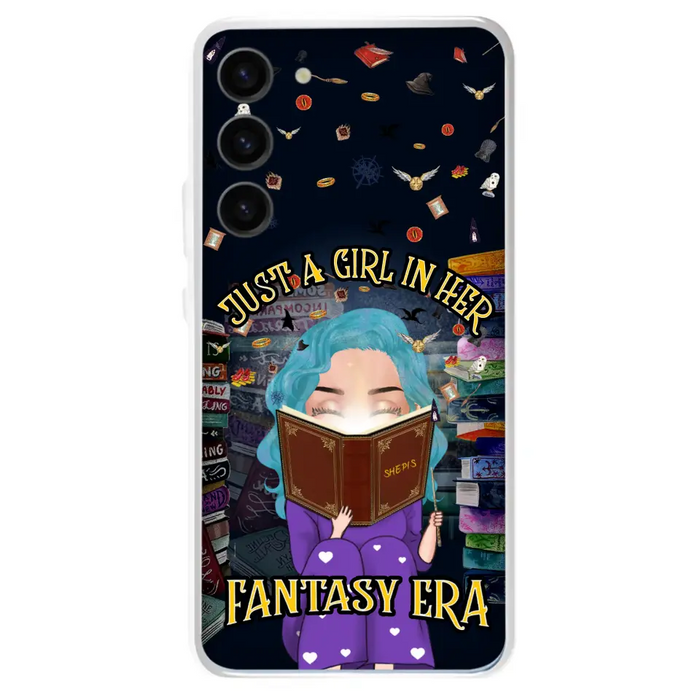 Custom Personalized Reading Book Phone Case - Gift Idea For Book Lovers - Just A Girl In Her Fantasy Era - Case For iPhone/ Samsung