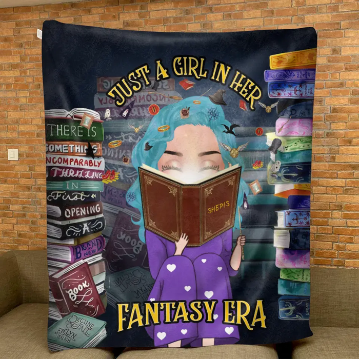 Custom Personalized Reading Book Quilt/Fleece Throw Blanket - Gift Idea For Books Lover - Just A Girl In Her Fantasy Era