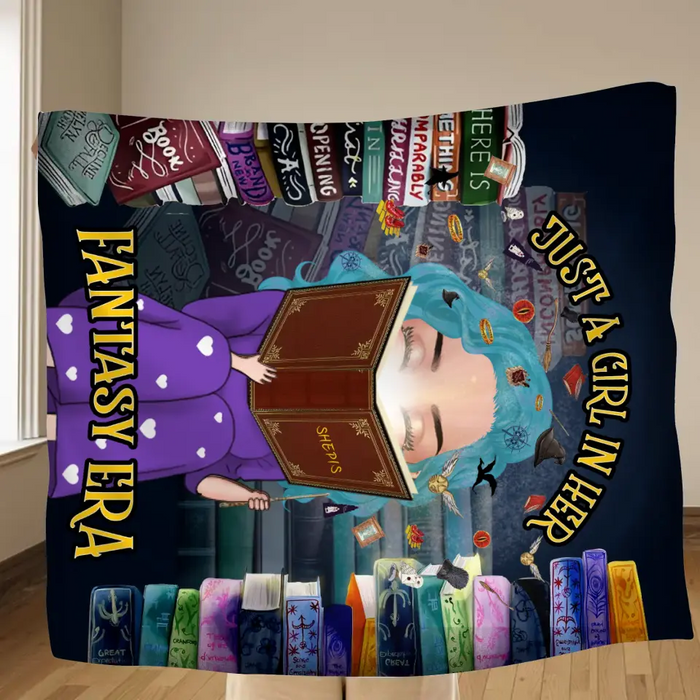 Custom Personalized Reading Book Quilt/Fleece Throw Blanket - Gift Idea For Books Lover - Just A Girl In Her Fantasy Era