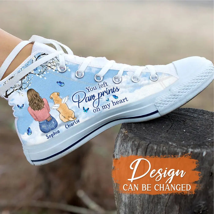 Custom Personalized Memorial Pet High Top Canvas Shoes - Memorial Gift Idea For Dog/ Cat/ Rabbit Lover - You Left Paw Prints On My Heart