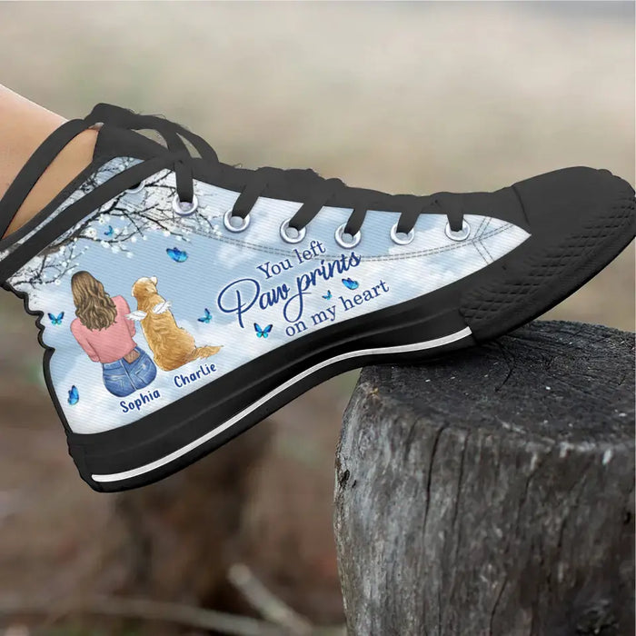 Custom Personalized Memorial Pet High Top Canvas Shoes - Memorial Gift Idea For Dog/ Cat/ Rabbit Lover - You Left Paw Prints On My Heart