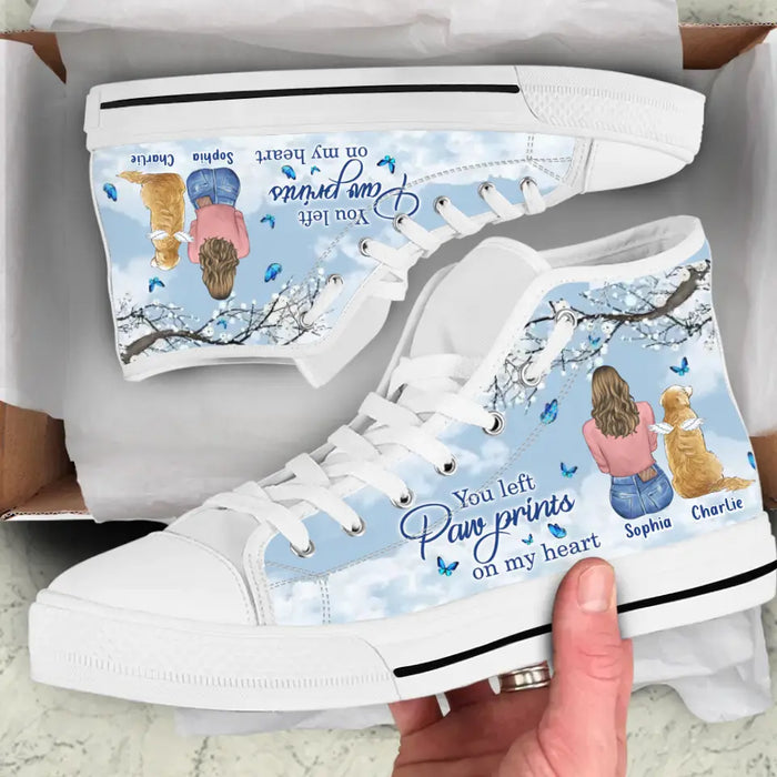 Custom Personalized Memorial Pet High Top Canvas Shoes - Memorial Gift Idea For Dog/ Cat/ Rabbit Lover - You Left Paw Prints On My Heart