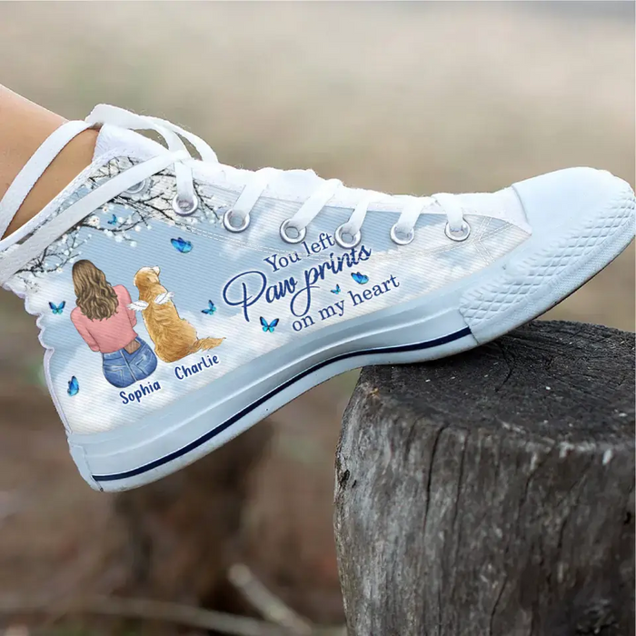 Custom Personalized Memorial Pet High Top Canvas Shoes - Memorial Gift Idea For Dog/ Cat/ Rabbit Lover - You Left Paw Prints On My Heart