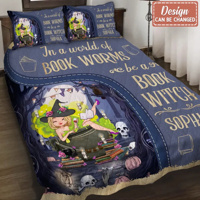 Custom Personalized Book Witch Quilt Bed Sets - Gift Idea For Books Lover - In A World Of Book Worms Be A Book Witch