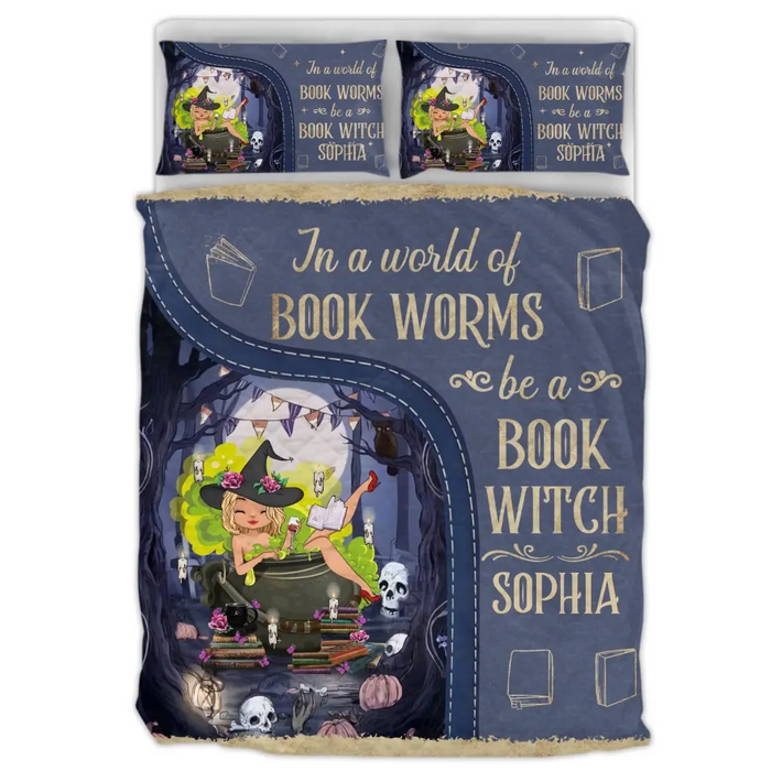 Custom Personalized Book Witch Quilt Bed Sets - Gift Idea For Books Lover - In A World Of Book Worms Be A Book Witch