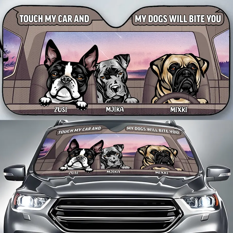 Personalized Dog Car Sunshade - Up to 4 Dogs - Gift Idea For Dog Lover - Life Is Better With Dogs