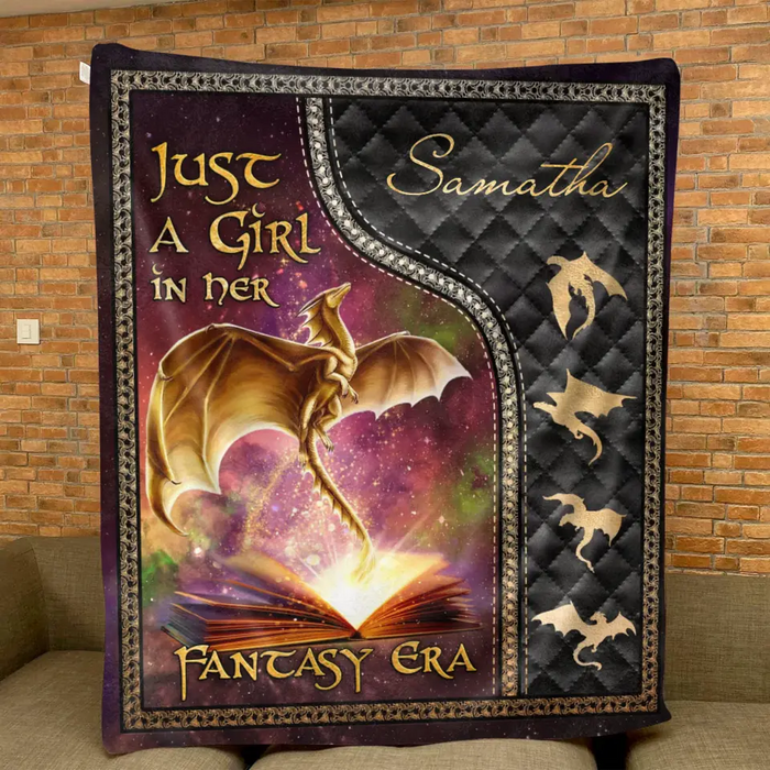 Custom Personalized Fantasy Reading Book Quilt/Fleece Throw Blanket - Gift Idea For Books Lover - Just A Girl In Her Fantasy Era