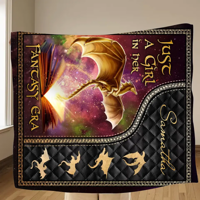 Custom Personalized Fantasy Reading Book Quilt/Fleece Throw Blanket - Gift Idea For Books Lover - Just A Girl In Her Fantasy Era