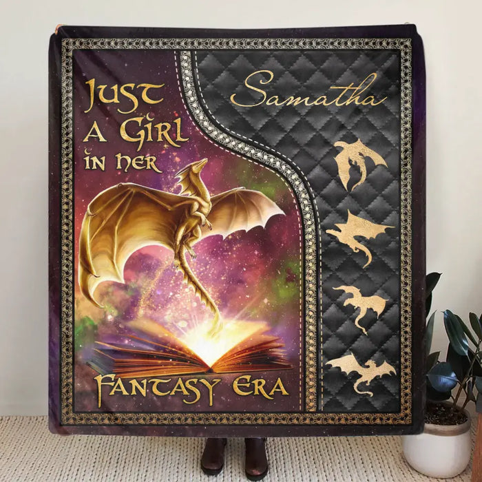 Custom Personalized Fantasy Reading Book Quilt/Fleece Throw Blanket - Gift Idea For Books Lover - Just A Girl In Her Fantasy Era